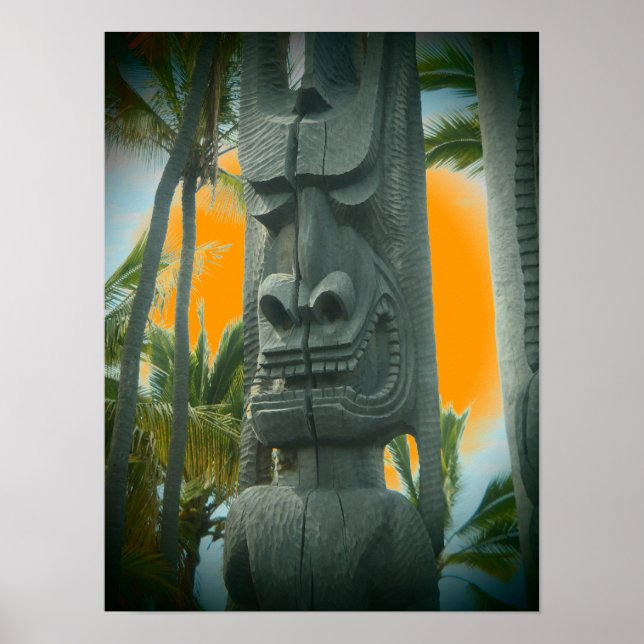 Póster Estatua de tiki sonriente poster naranja tropical (Frente)