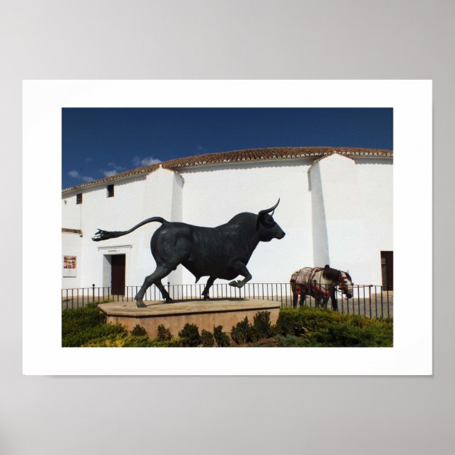 Póster Estatua de toro y caballo español (Frente)