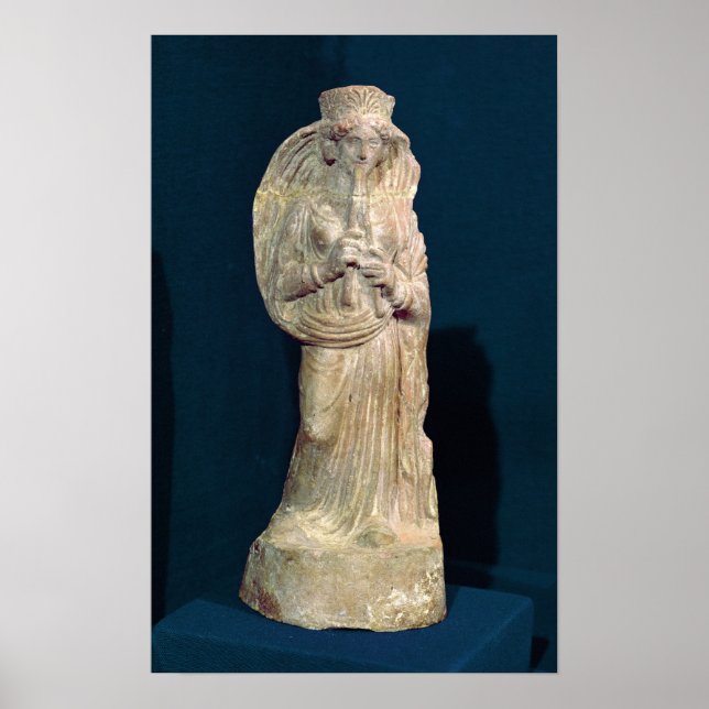Póster Estatua de una mujer tocando una doble flauta (Frente)