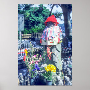 Póster Estatua del monje Jizo con bíb y gorra