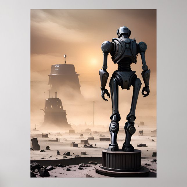 Póster Estatua gigante de Robot en Wasteland AI aislado (Frente)