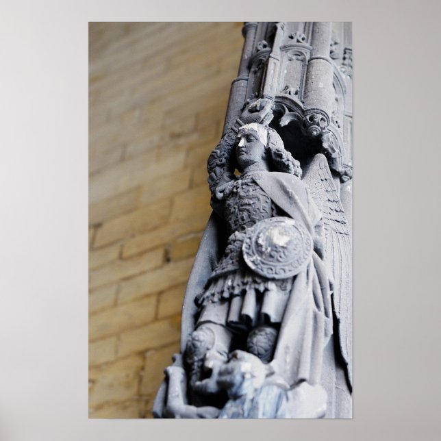 Póster Estatua medieval decorando puertas en Bruselas (Frente)