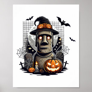Póster Estatua Moai de Halloween Cultura Antigua