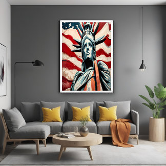 Póster Estatua moderna de la libertad con arte de bandera