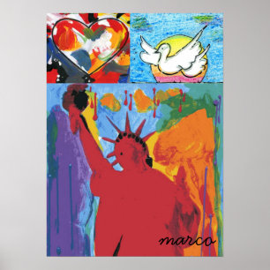 Póster Estatua moderna de la libertad Watercolor rojo pal