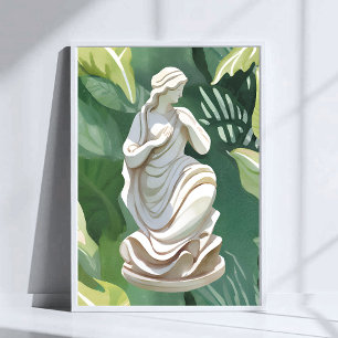 Póster Estatua Romana   Pintura Botánica Acuarela