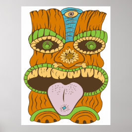 Póster Estatua Tiki de Lengua Púrpura en Ambiente Psicodé