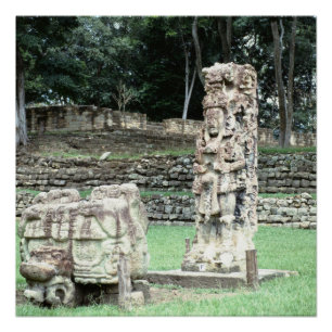 Póster Estatuas antiguas Honduras de las ruinas mayas