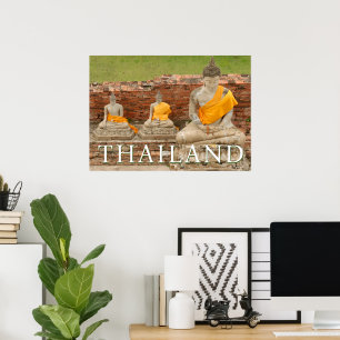 Póster Estatuas de Budas sentados   Ayutthaya, Tailandia
