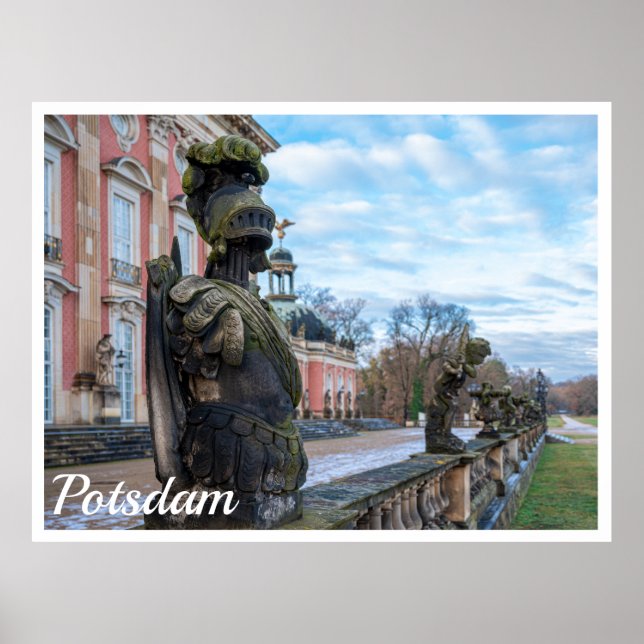 Póster Estatuas de caballero de piedra cerca del palacio  (Frente)