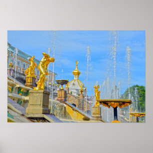 Póster Estatuas Doradas de Peterhof, Rusia