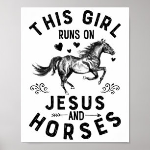 Póster Este Chica Corre Sobre Jesús Y Caballos Ecuestres