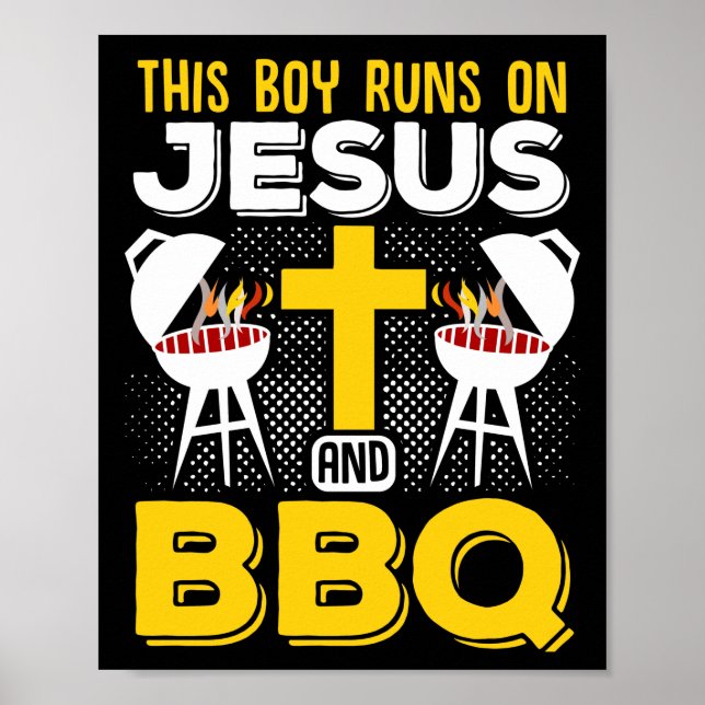 Póster Este chico corre sobre Jesús y BBQ Smoll Grill (Frente)