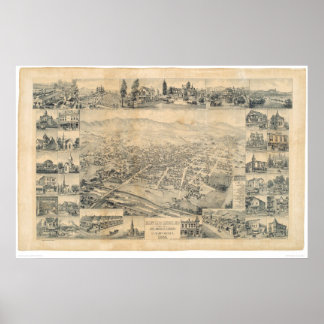 Póster Este de Los Ángeles, California. Mapa panorámico 1