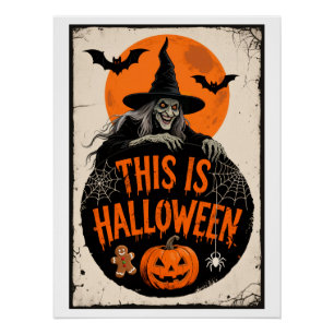 Póster Este es el Fiesta de Halloween Scary Witch Retro S