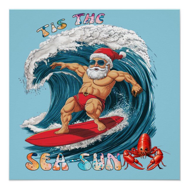 Póster Este es el Sea-Sun - Surfing Santa (Anverso)