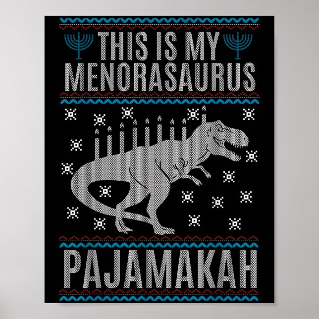Póster Este es mi Menorah-saurus Happy Hanukkah Dinosaur (Frente)