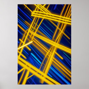 Póster Estelas de luz abstractas cianopunk de neón azul a