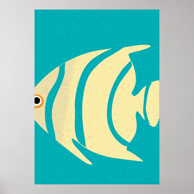 Póster Esténcil de pez tropical amarillo (Frente)