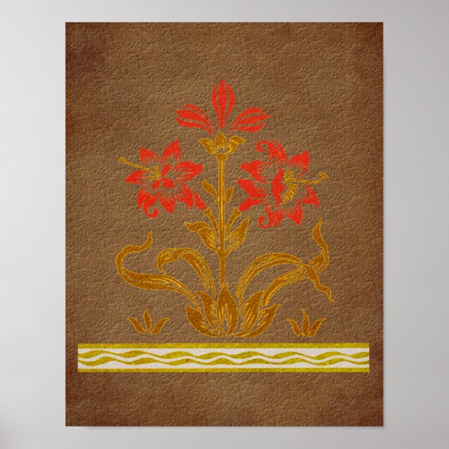 Póster Esténcil Floral Sobre El Papel De Mayor Edad (Frente)
