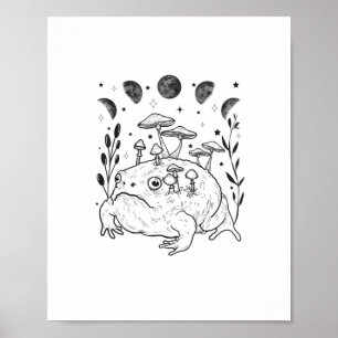 Póster Estética Académica Luna Bruja Goblincore Rana