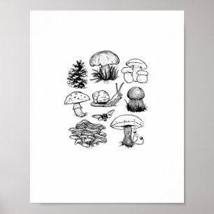 Póster Estética Cottagecore Goblincore Hongo Caracol