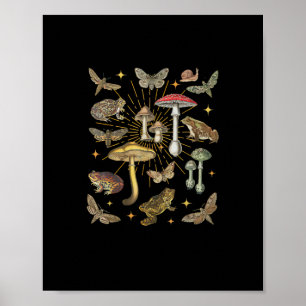 Póster Estética Cottagecore Hongo Rana Mariposa Gobl