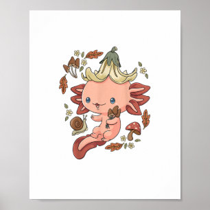 Póster Estética de ajolote Cottagecore Hongos Lindo Gobli