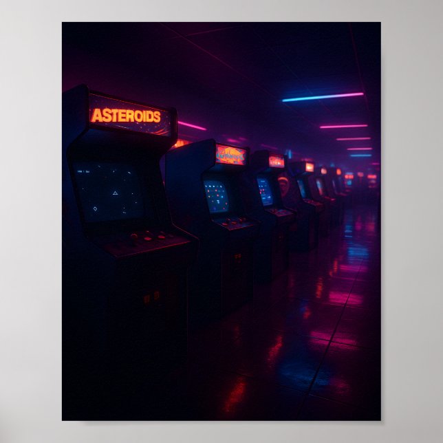 Póster Estética de juego de arcade retro de los 80 Luces  (Frente)