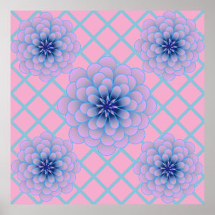 Póster Estética de Patrón Floral Morado Azul Pastel Sin C