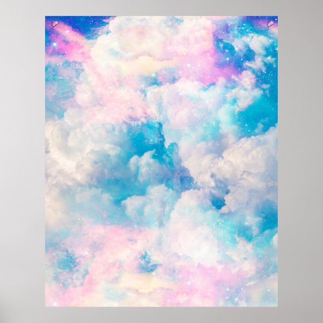 Póster Estética del cielo azul del arcoiris pastel (Frente)