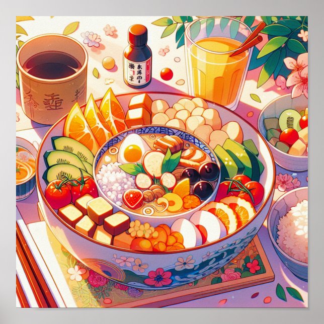 Póster Estética del tazón de comida japonesa retro 90 (Frente)