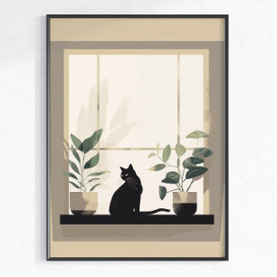 Póster Estética Minimalista Gato Negro Neutral