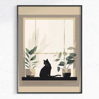 Póster Estética Minimalista Gato Negro Neutral