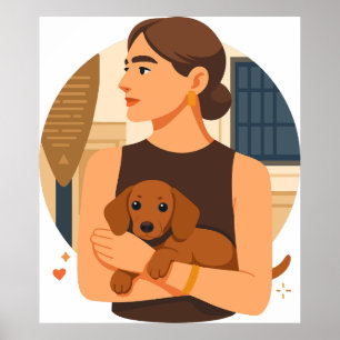 Póster Estética moderna de mamá de perro con cachorro lin