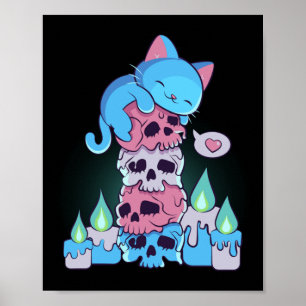 Póster Estética Transgénero Kawaii Gato En Calaveras Suti