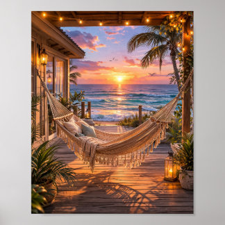 Póster Estético de Hamaca en la Playa junto al Océ