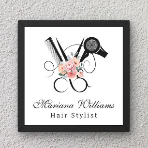 Póster estilista de pelo Tijeras florales elegantes salón