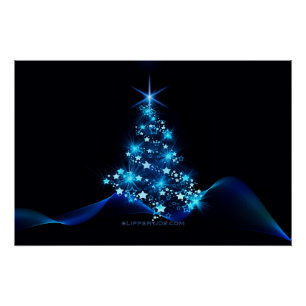 Póster estilizado árbol de Navidad SlipperyJoe azul brill
