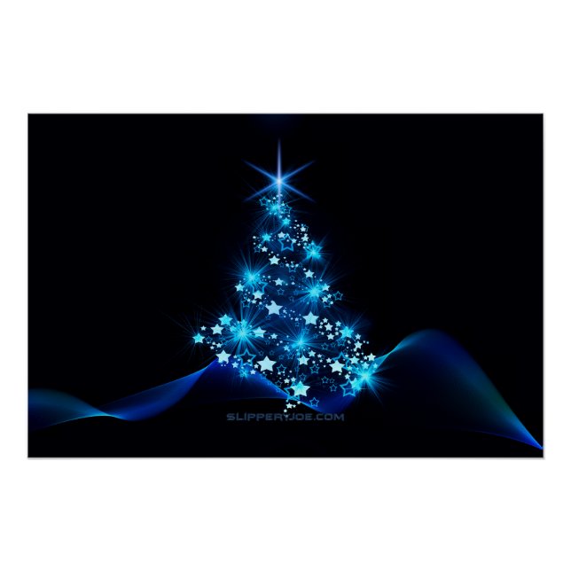 Póster estilizado árbol de Navidad SlipperyJoe azul brill (Anverso)