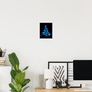 Póster estilizado árbol de Navidad SlipperyJoe azul brill