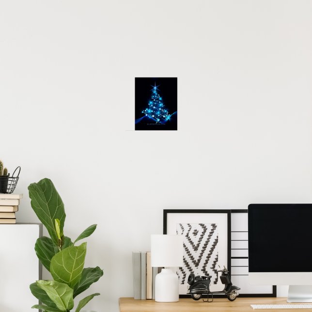 Póster estilizado árbol de Navidad SlipperyJoe azul brill (Oficina en casa)