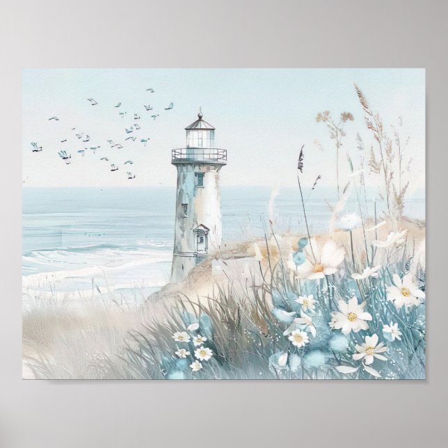 Póster estilo acuarela ilustracion faro blanco (Frente)