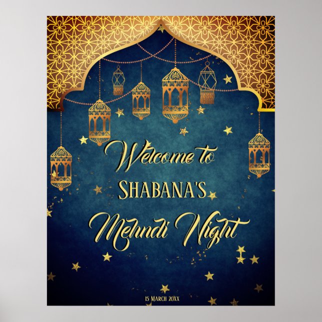 Póster Estilo árabe con farolillos marroquíes Mehndi Henn (Frente)