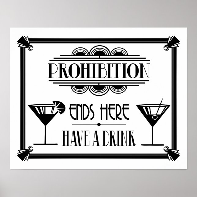 Póster Estilo Art Deco 20 "Bar de cócteles signo NEGRO (Frente)