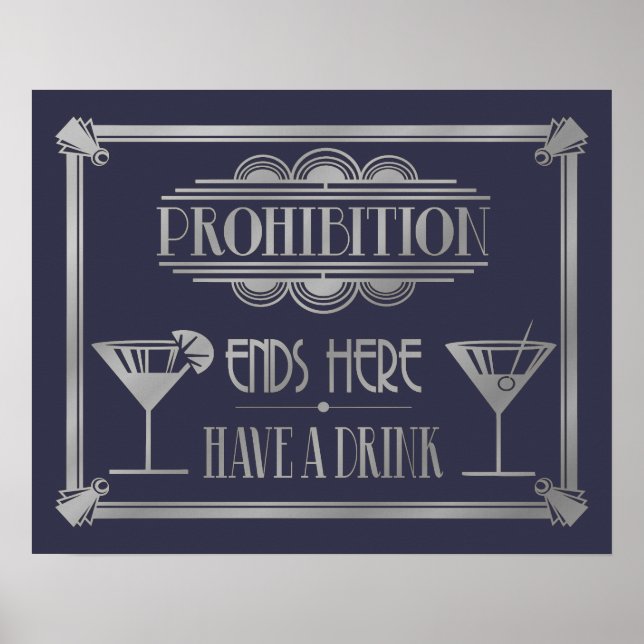 Póster Estilo Art Deco 20 "Bar de cócteles signo SILVER (Frente)