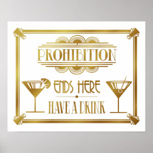 Póster Estilo Art Deco 20 "Cocktail Bar sign GOLD