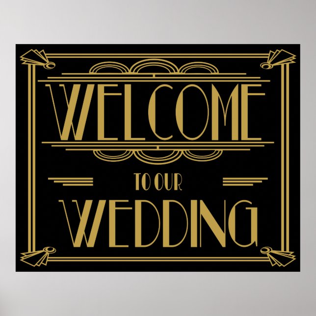 Póster Estilo Art Deco Gatsby "Bienvenidos a nuestro boda (Frente)