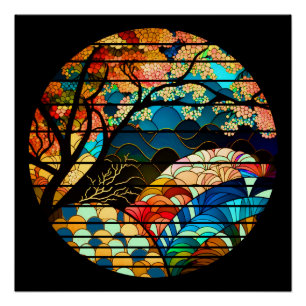 PÓSTER ESTILO DE ARTE JAPONÉS BOSQUE MODERNO