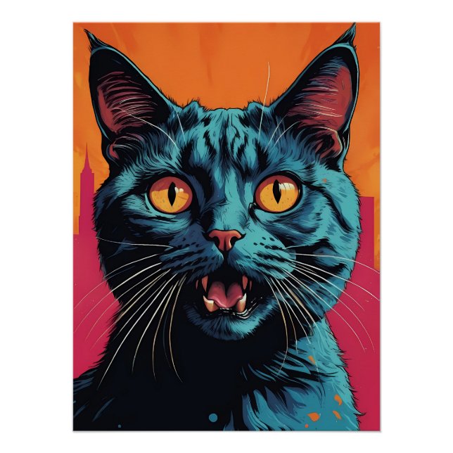 Póster Estilo de arte pop de retrato de gato (Anverso)